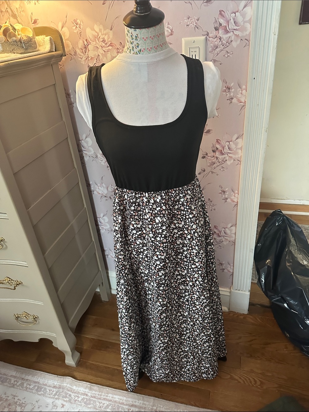 Black Floral Maxi Dress with Scoop Neck